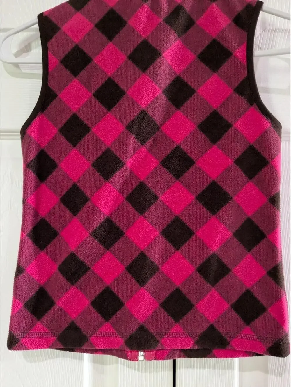 Old Navy Girls Vest Pink Brown Buffalo Plaid Fleece M (8) 2010 Zip Front